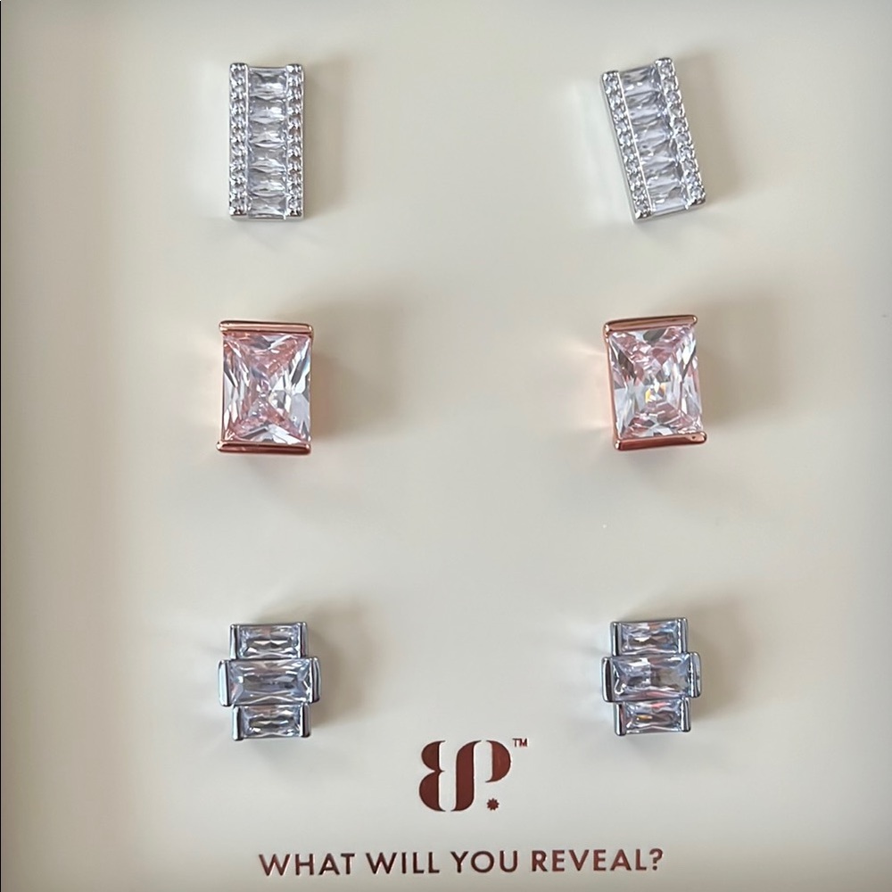 Bomb Party Simply Studs Elegant CZ Mixed Metal Earrings Set